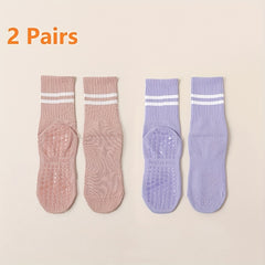 2Pairs Women's Non-Slip Yoga Socks Breathable Medium Tube Dance Training Socks