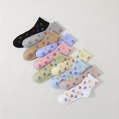 Heart Print Socks Soft & Comfy Short Socks Women's Stockings