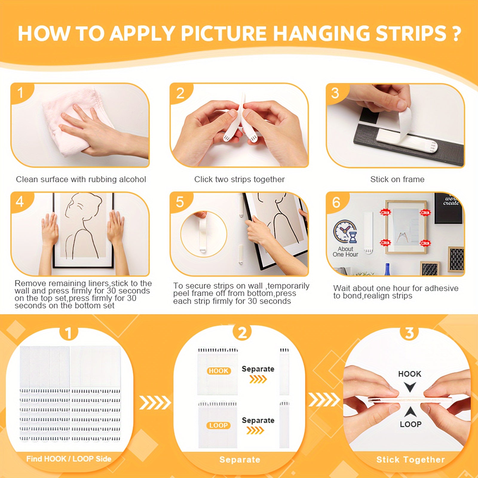 Heavy Duty Picture Hanging Strips - No Nail Damage