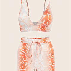 Floral Pajama Set V Neck Cami Top & Drawstring Shorts Women's Sleepwear