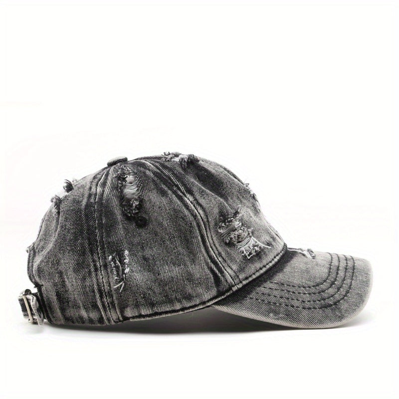Unisex Breathable Adjustable Baseball Cap With Distressed Design