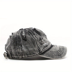 Unisex Breathable Adjustable Baseball Cap With Distressed Design