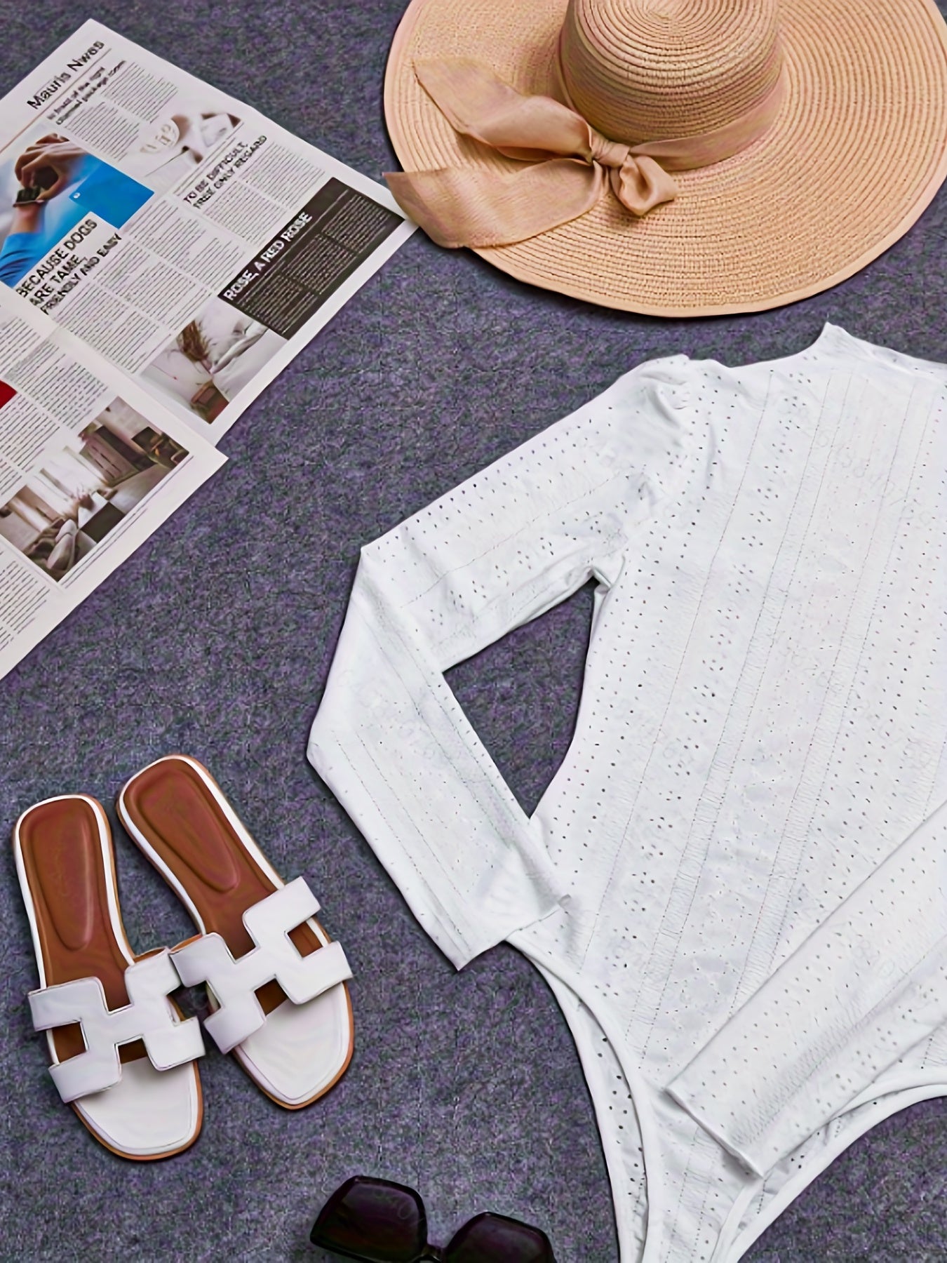 Eyelet Bodysuit Puff Sleeve Slim Fit Mock Neck Bodysuit