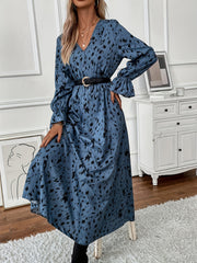 Leopard Print Lantern Sleeve Maxi Dress