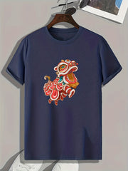 Lion Dance Print Men's Graphic T-shirt for Summer
