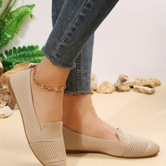 Women's Knitted Ballet Flats Soft Sole Slip On Shoes Almond Toe