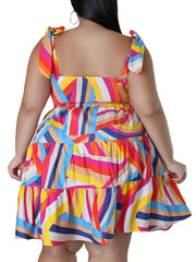 Women's Plus Abstract Print Ruffle Trim Smock Cami Dress