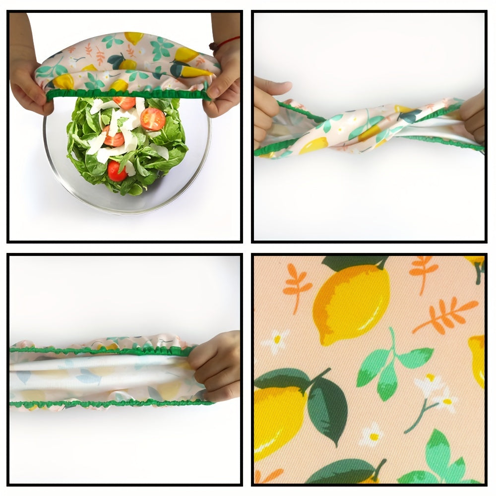 3pcs Yellow Flower Printed Dish Food Cover Elastic Clings