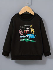 Boy's Sweatshirt Cartoon Animals Print Pullover Crew Neck Long Sleeve Top