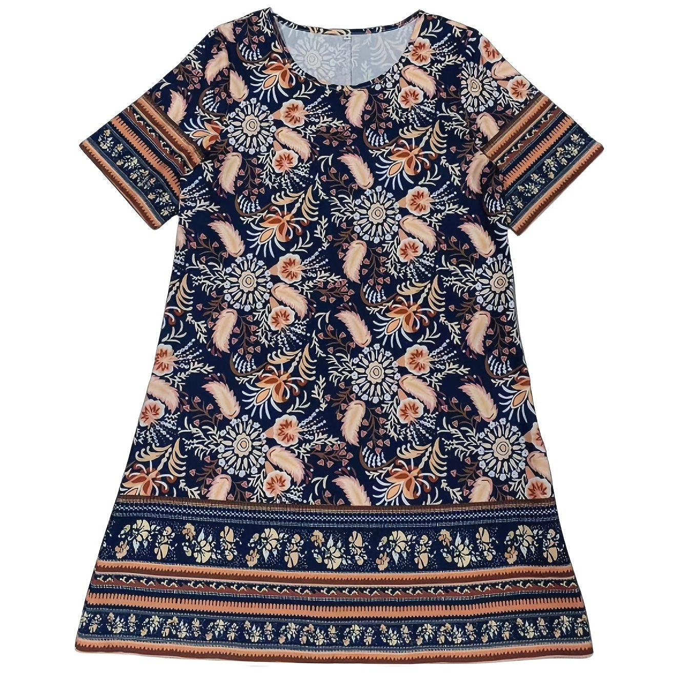 Floral Print Boho Short Sleeve Dress for Women