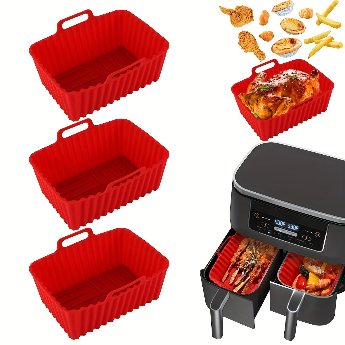 3pcs Silicone Liner For Air Fryer Reusable Food Safe Non-stick Baking Pan