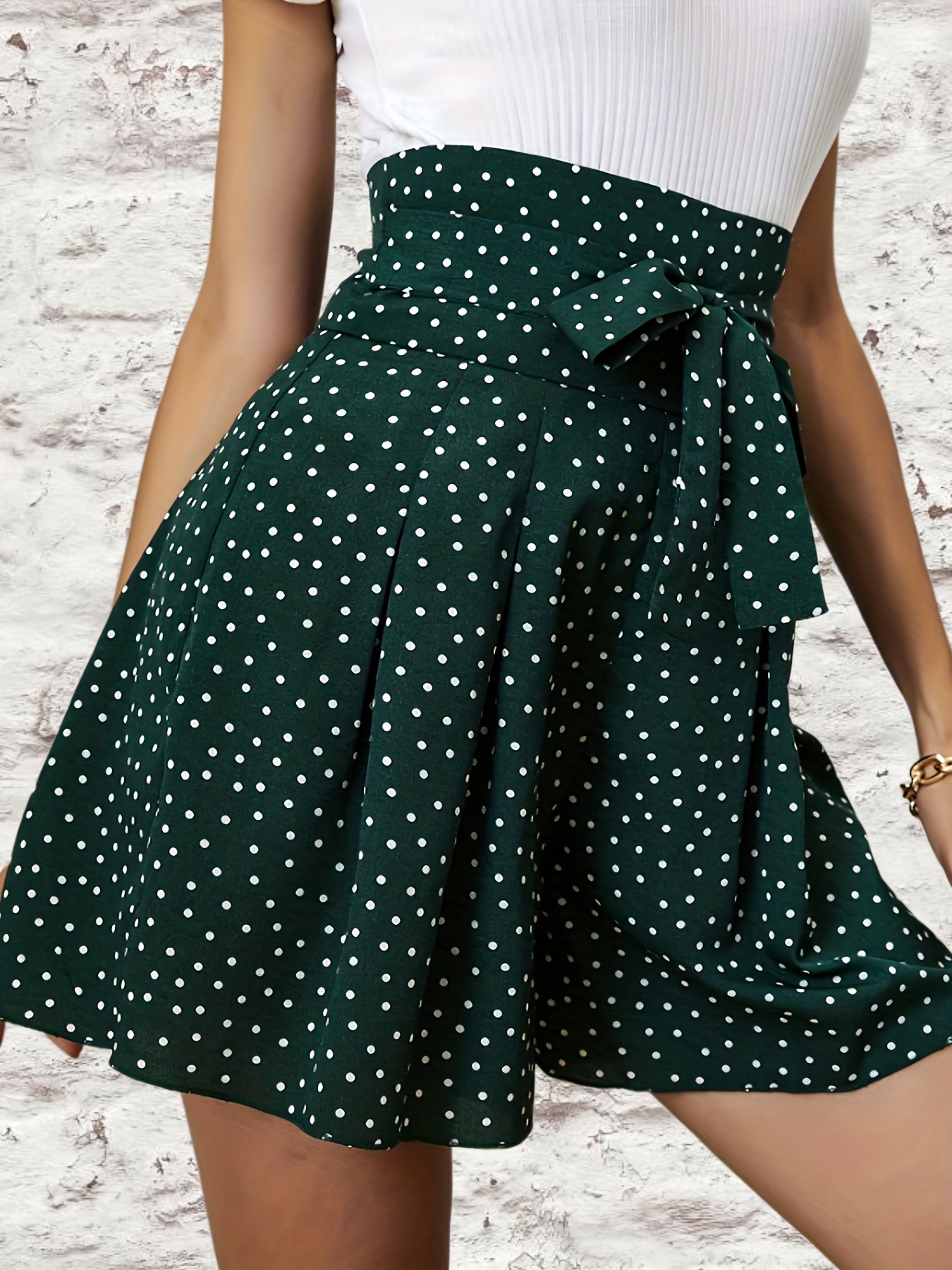 Polka Dot Tie Front Shorts Casual Loose Shorts