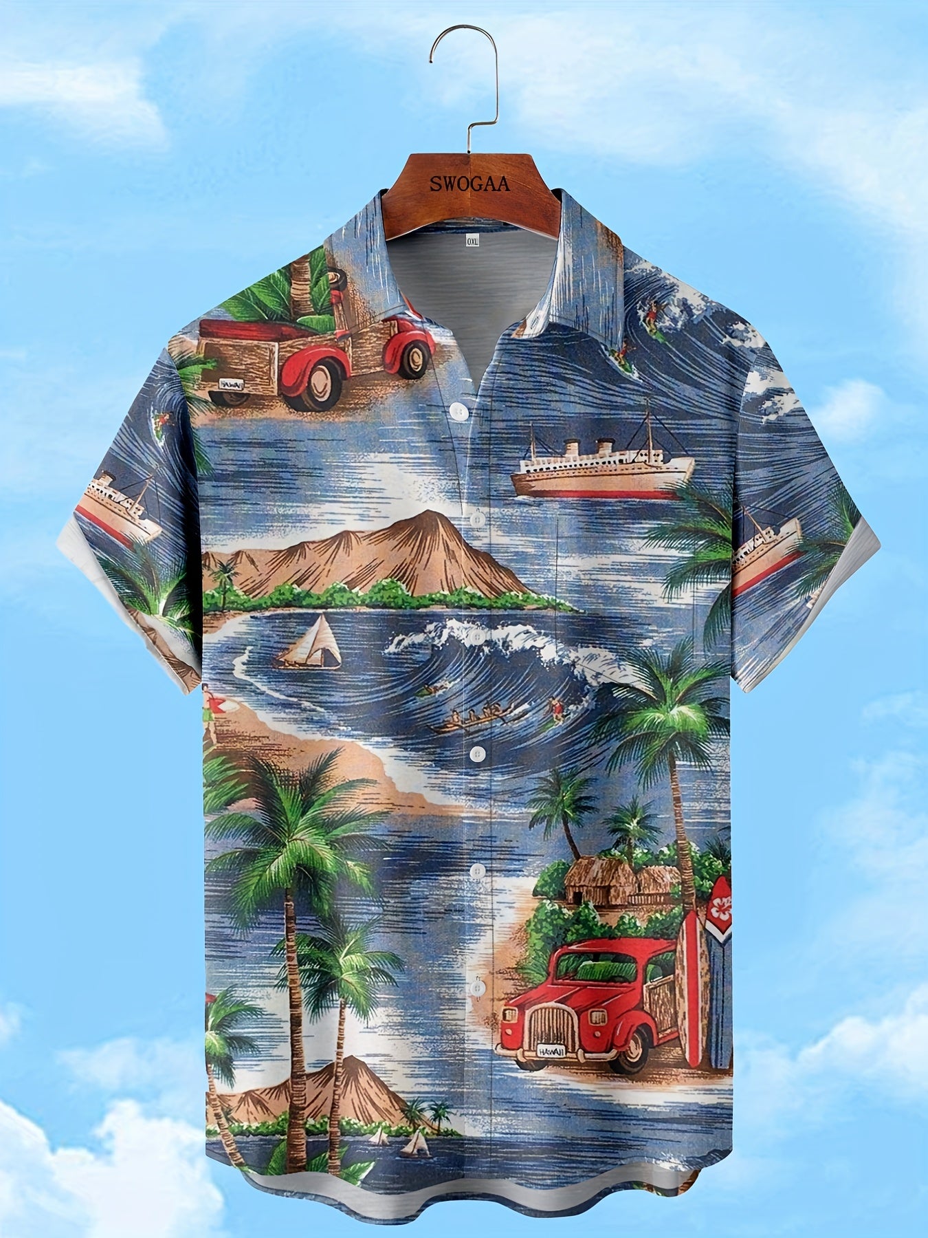 Men's Starry Night Print Short Sleeve Shirt for Summer
