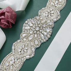Rhinestone Bridal Belt Faux Pearl Sash