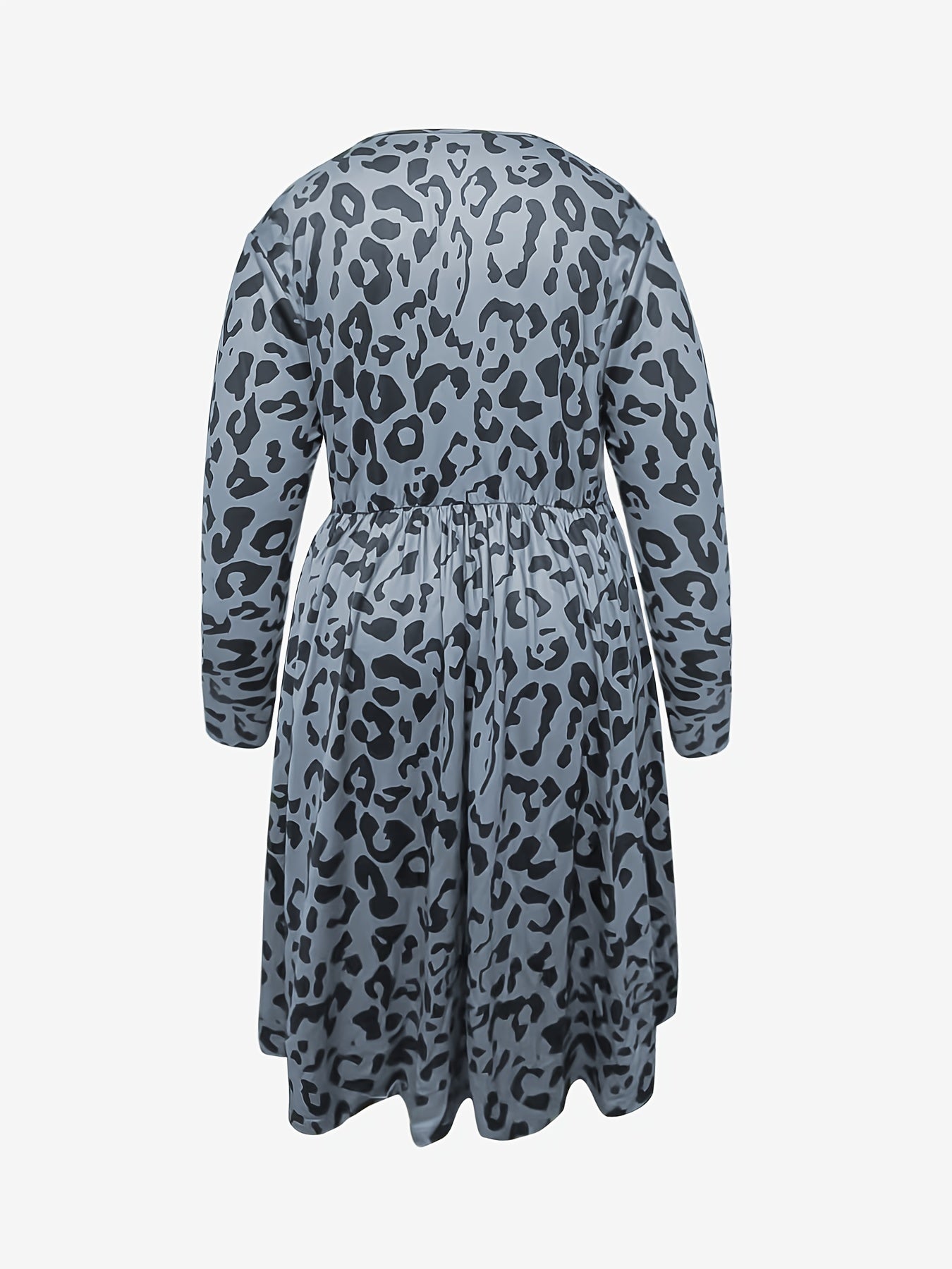 Leopard Print Long Sleeve Round Neck Stretch Dress