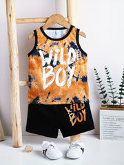 Toddler Boys Tank Top & Shorts WILD BOY Print Baby Kids Clothes Summer