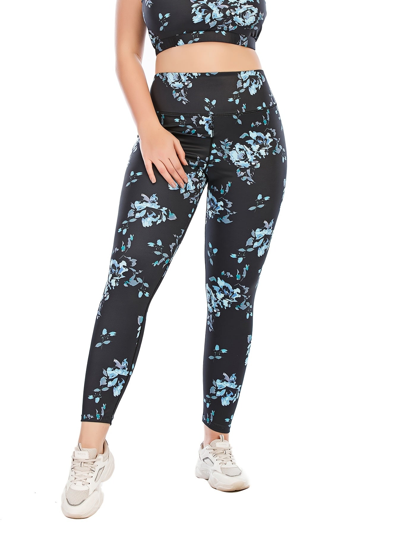 Floral Print Yoga Leggings With Pocket Plus Size