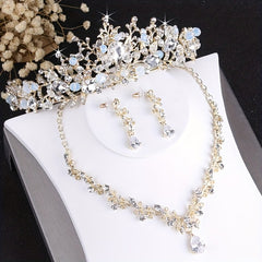 Bridal Crystal Crown Necklace Earrings Set Jewelry