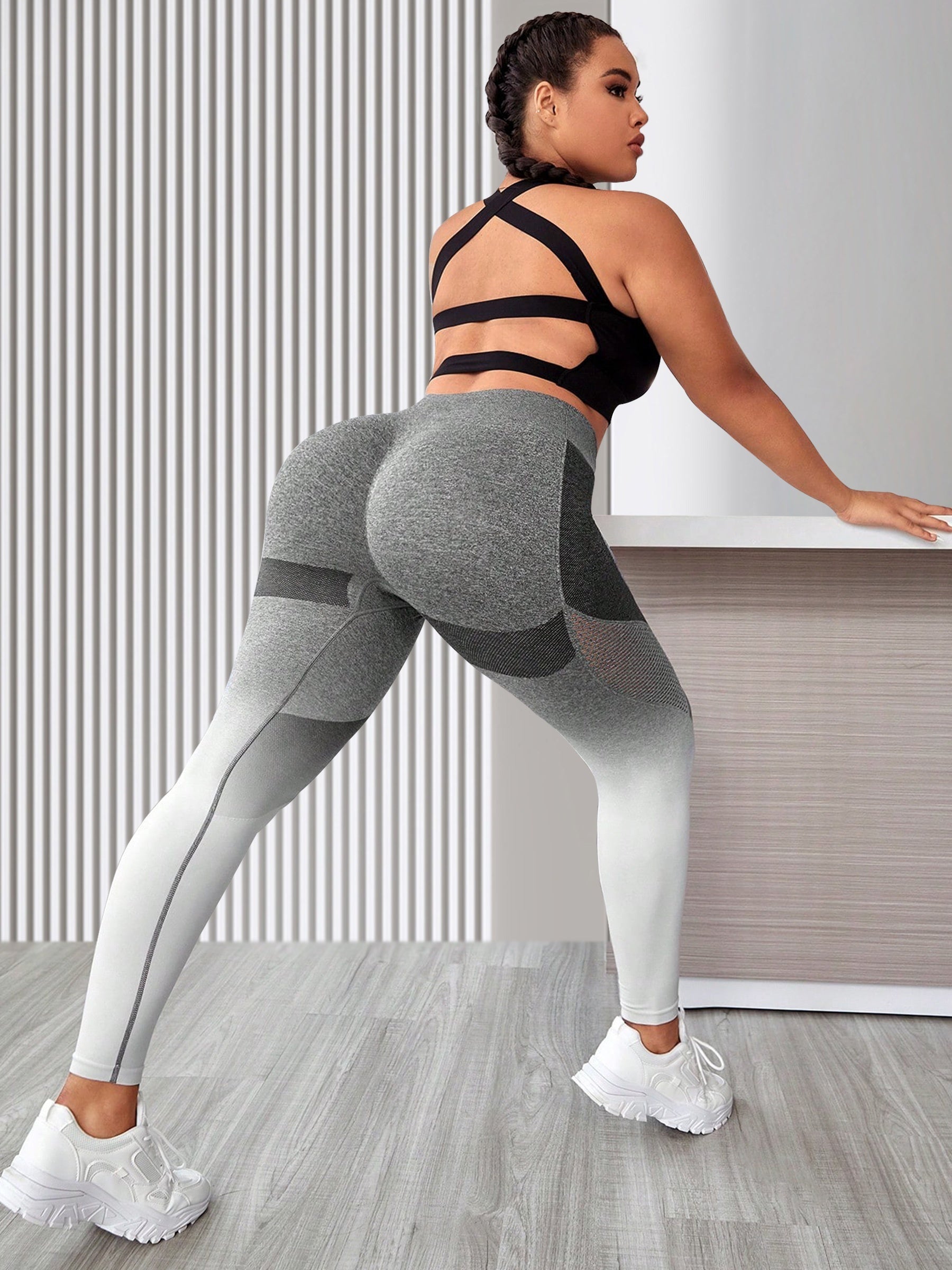 Ombre Print Mesh Waistband Yoga Pants