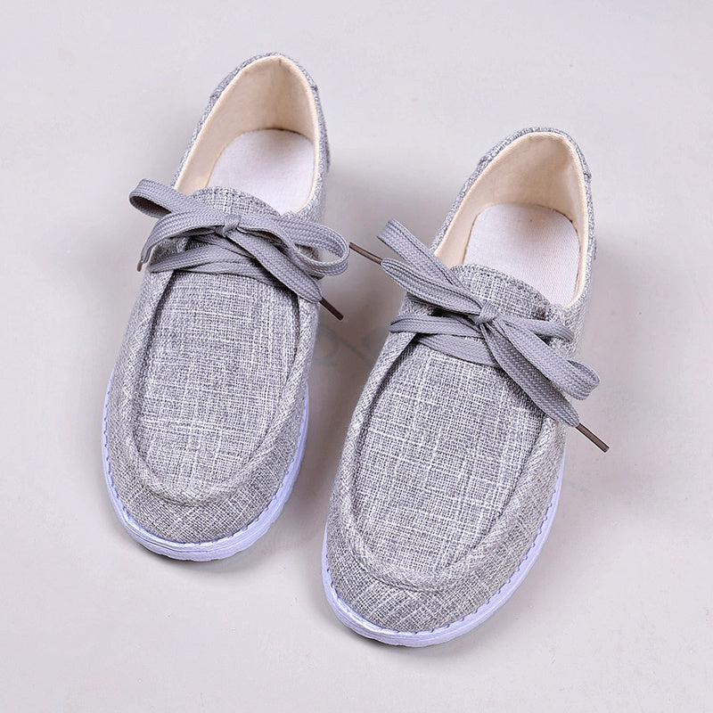 Women's Lace Up Flat Loafers Lightweight Canvas Casual Slip On Shoes