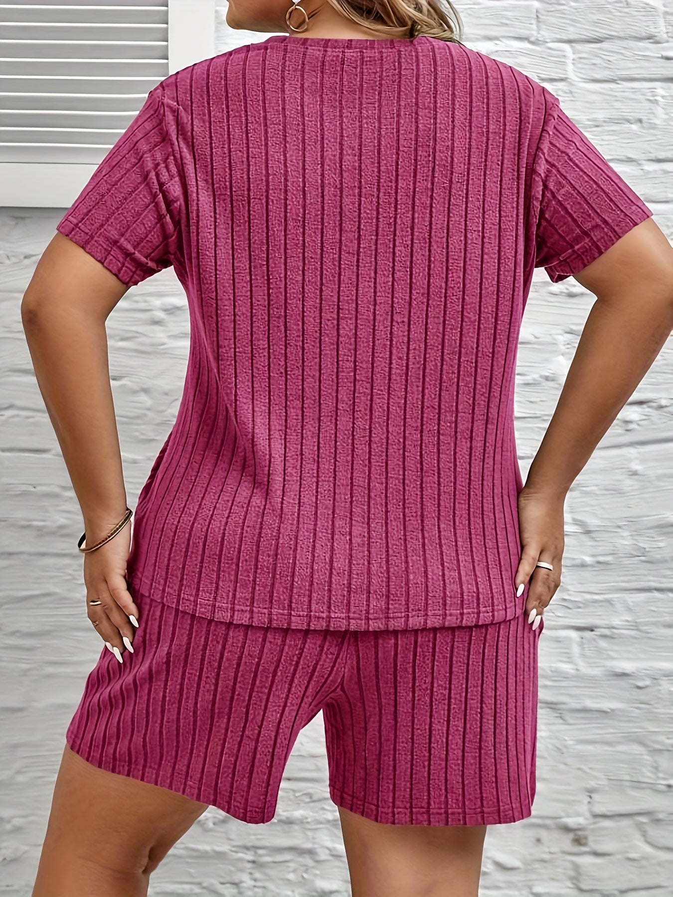 Ribbed Knit Lounge Set Short Sleeve Top & Shorts Pajama