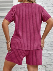 Ribbed Knit Lounge Set Short Sleeve Top & Shorts Pajama