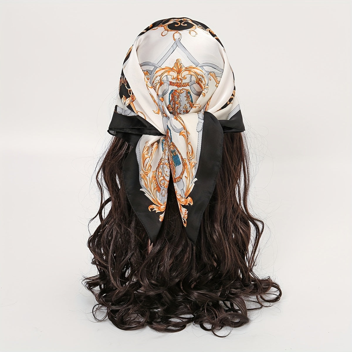 Classic Chain Print Bandana Boho Square Scarf Satin Neckerchief Women Head Wrap