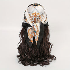 Classic Chain Print Bandana Boho Square Scarf Satin Neckerchief Women Head Wrap