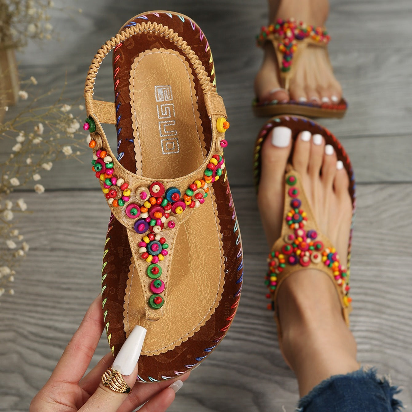 Women's Beaded Decor Flip Flops Sandals