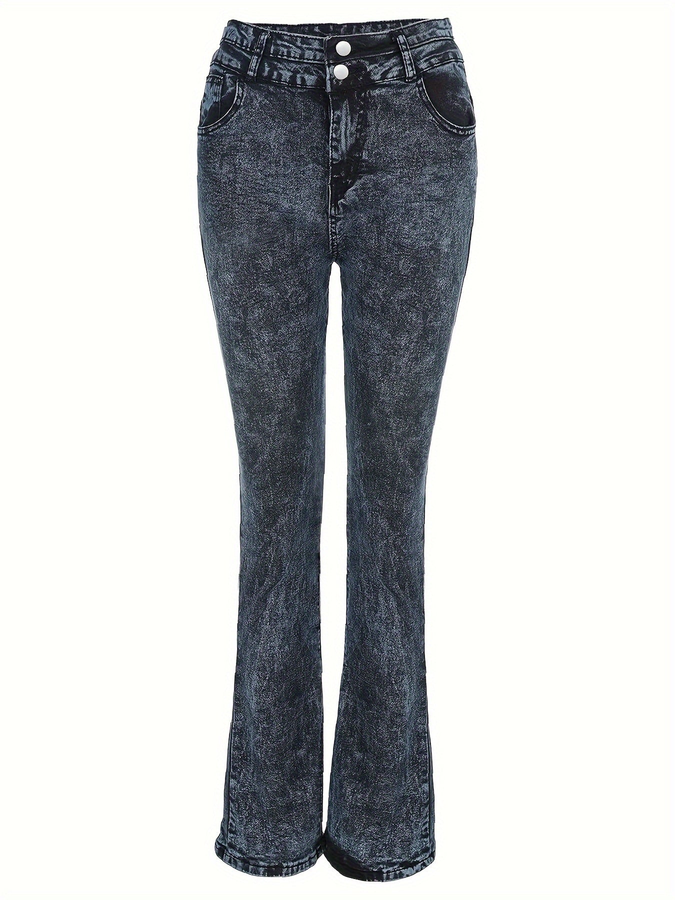 Plus Solid Distressed Button Fly High Rise Bootcut Jeans
