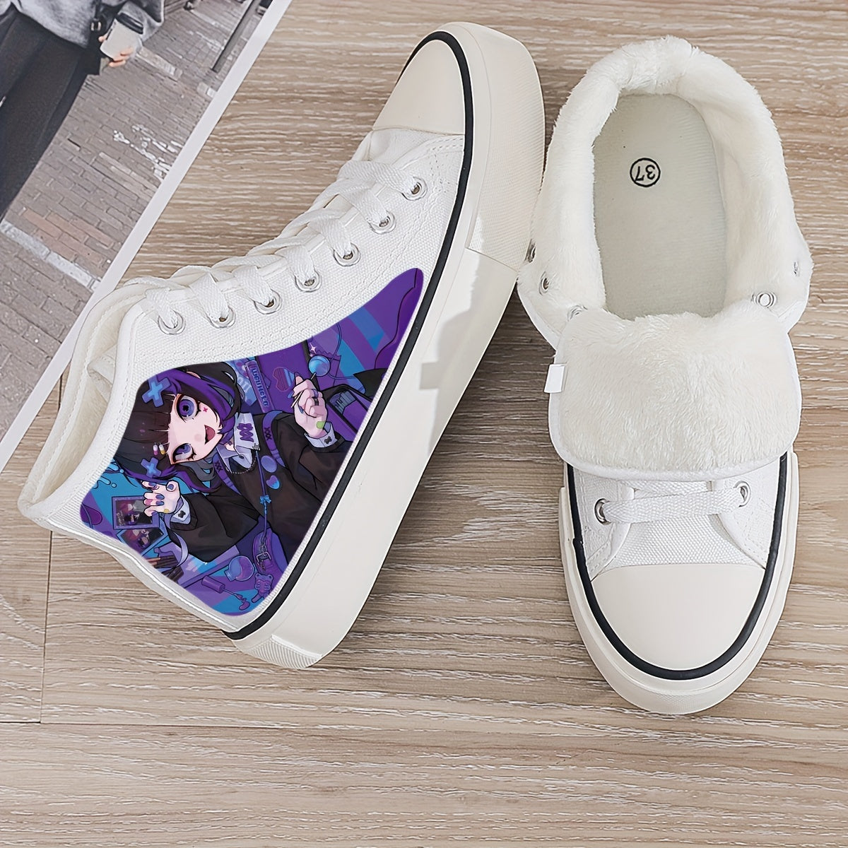 Anime Print High Top Skate Shoes Warm Plush Lining