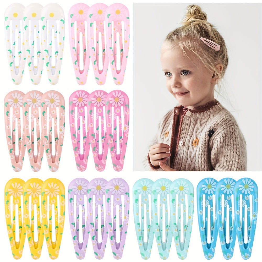 10pcs Enamel Flower Hairpins Baby Girls Oval Hair Clips Hair Accessories