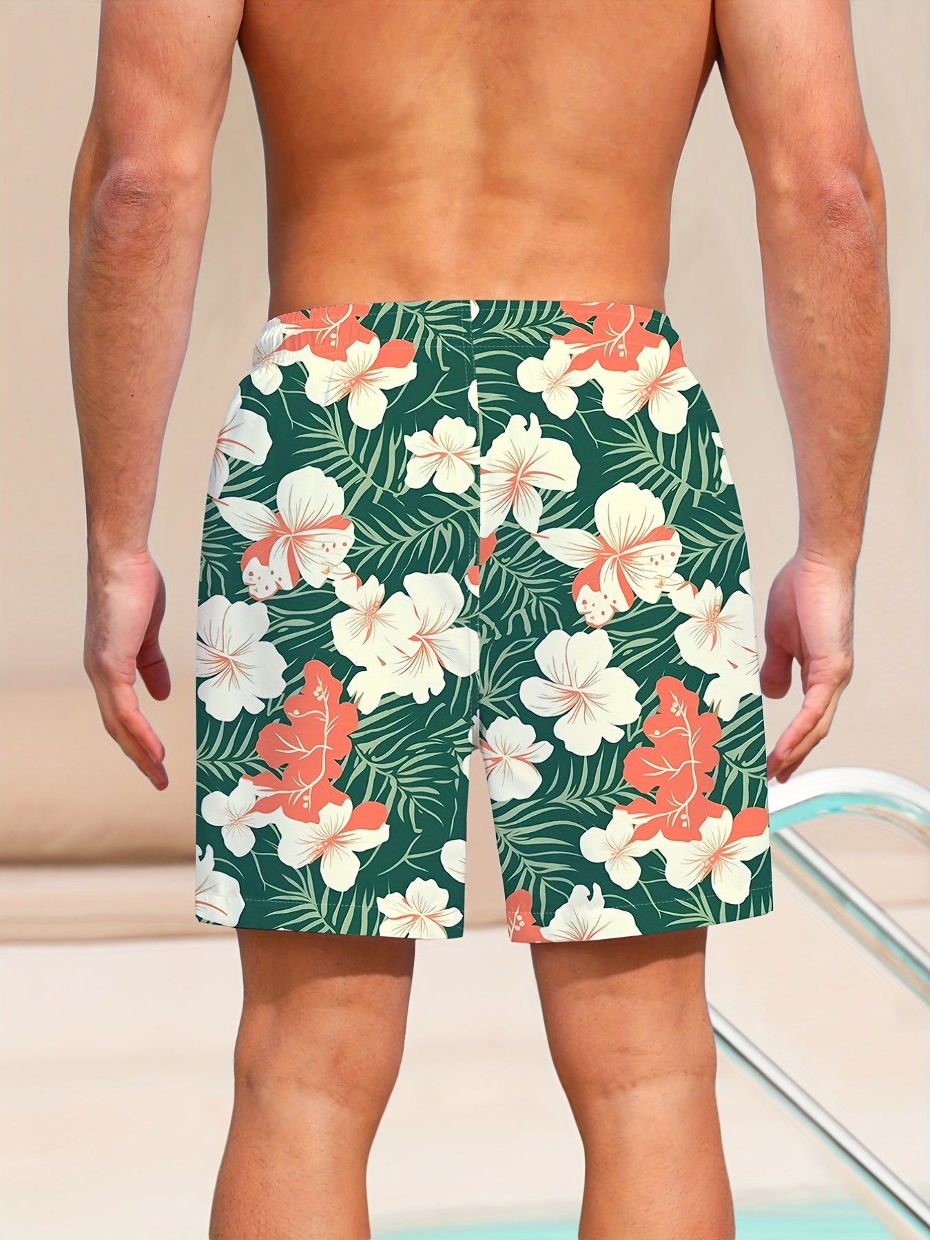 Quick Dry Hawaiian Beach Board Shorts for Men Floral Swim Trunks with Pockets