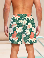 Quick Dry Hawaiian Beach Board Shorts for Men Floral Swim Trunks with Pockets