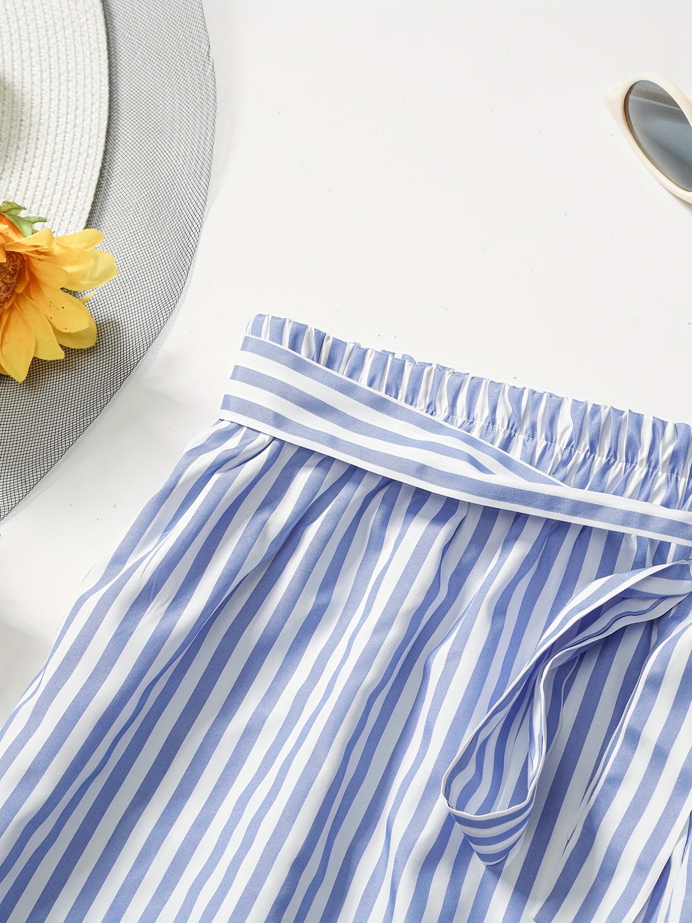 Casual Shorts Women's Plus Striped Print Elastic Belted Shorts