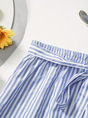 Casual Shorts Women's Plus Striped Print Elastic Belted Shorts