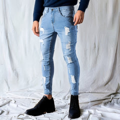 Men's Ripped Skinny Jeans Casual Street Style High Stretch Denim Pants