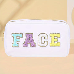 Preppy Patch Makeup Bag with Embroidered Letter