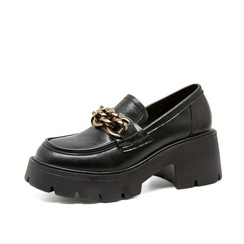 Chain Decor Chunky Heel Loafers Closed Toe Slip On Shoes Women's Walking Shoes
