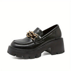 Chain Decor Chunky Heel Loafers Closed Toe Slip On Shoes Women's Walking Shoes