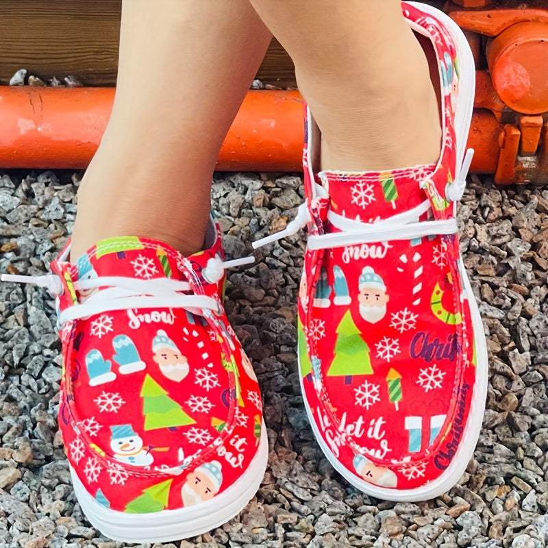 Women's Christmas Tree Snowman Santa Claus Flat Shoes Anti Slip Skateboard Shoes