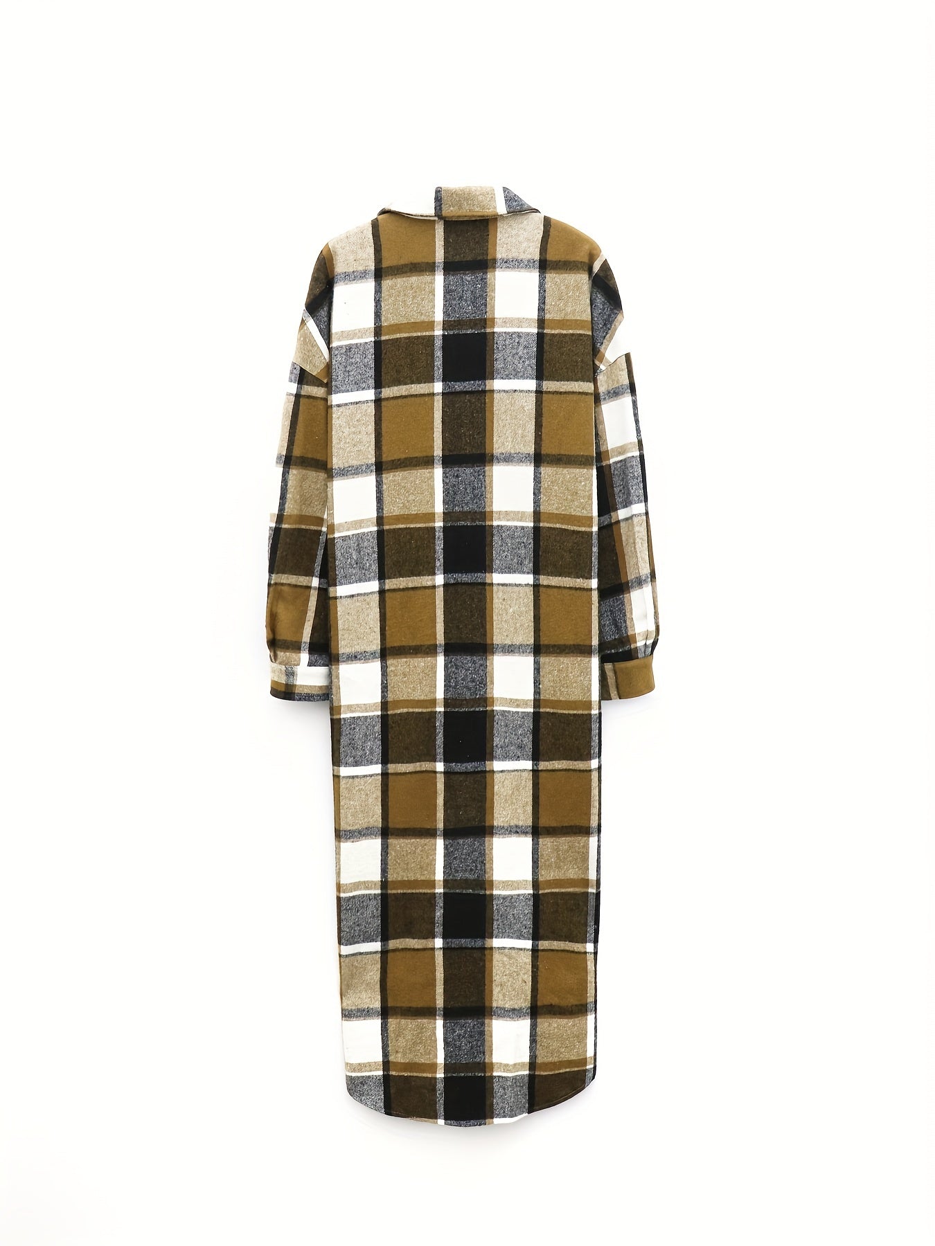 Plaid Print Long Length Shacket Jacket Casual Long Sleeve Collared