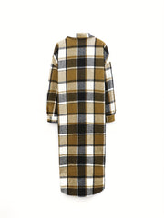Plaid Print Long Length Shacket Jacket Casual Long Sleeve Collared