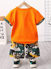 Boys Motorcycle Casual Outfit with T-shirt, Shorts & Bag for Summer Kids