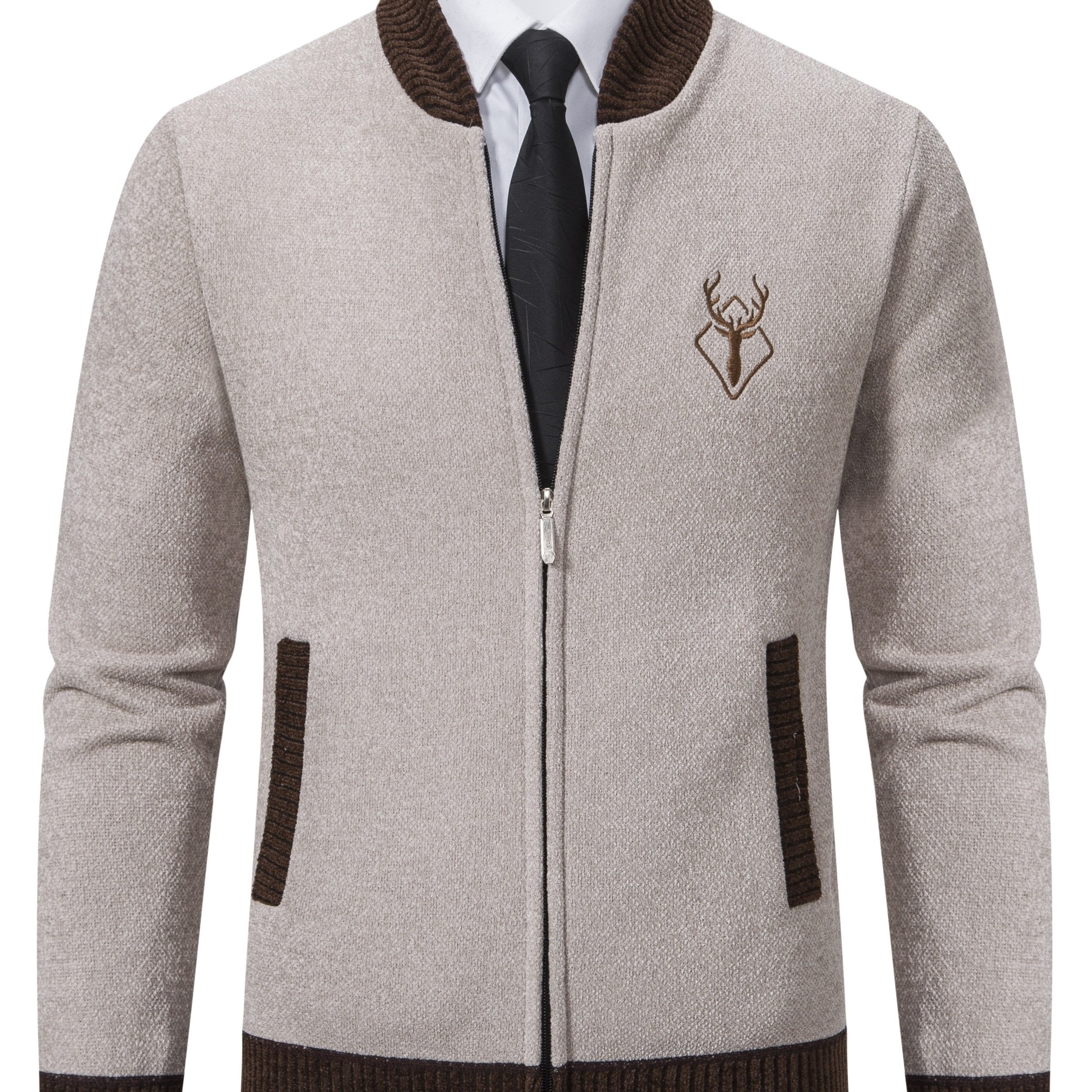 Men's Deer Knitted Sweater, Slim Fit Cardigan