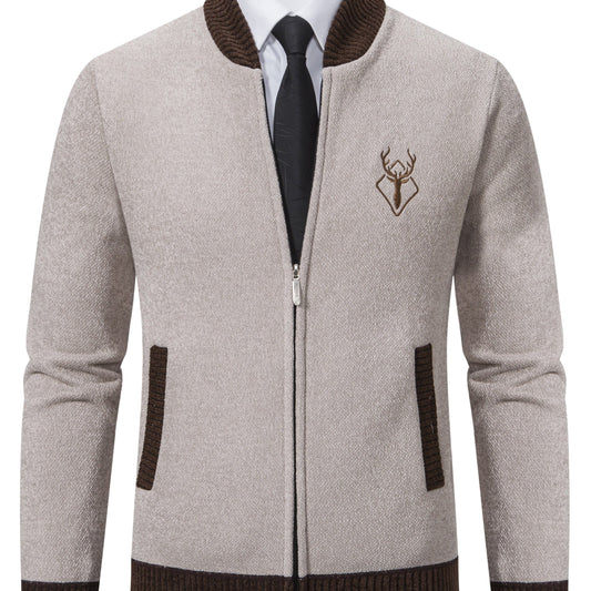 Men's Deer Knitted Sweater, Slim Fit Cardigan