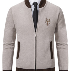 Men's Deer Knitted Sweater, Slim Fit Cardigan