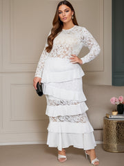 Contrast Lace Long Sleeve Maxi Dress