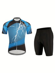 Men's Lightning Pattern Cycling Jersey Set with Shorts