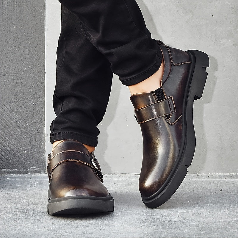 Men's Slip on Shoes With Buckle Casual PU Leather Walking Shoes